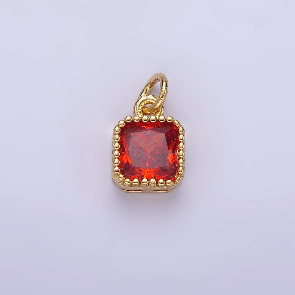 16K Gold plated 7.5mm Multifaceted Birthstone CZ Square Personalized Charm | N1047 - N1055