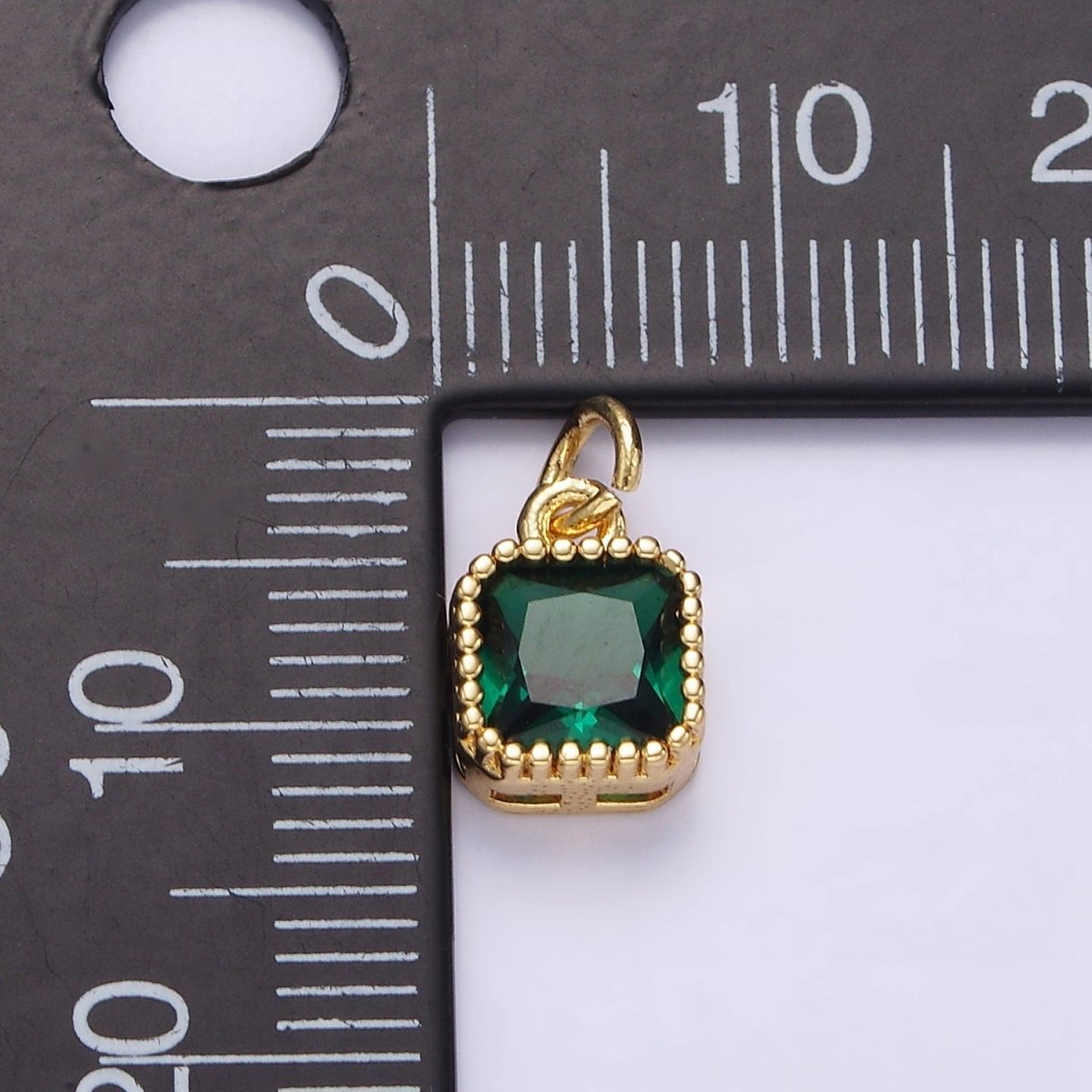 16K Gold plated 7.5mm Multifaceted Birthstone CZ Square Personalized Charm | N1047 - N1055
