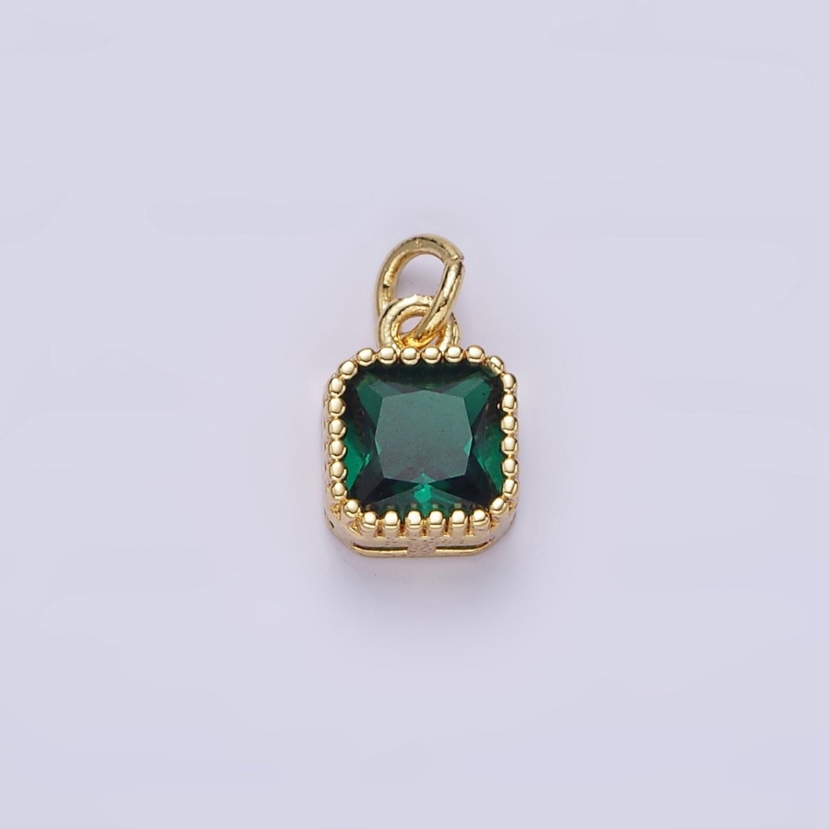 16K Gold plated 7.5mm Multifaceted Birthstone CZ Square Personalized Charm | N1047 - N1055