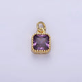 16K Gold plated 7.5mm Multifaceted Birthstone CZ Square Personalized Charm | N1047 - N1055