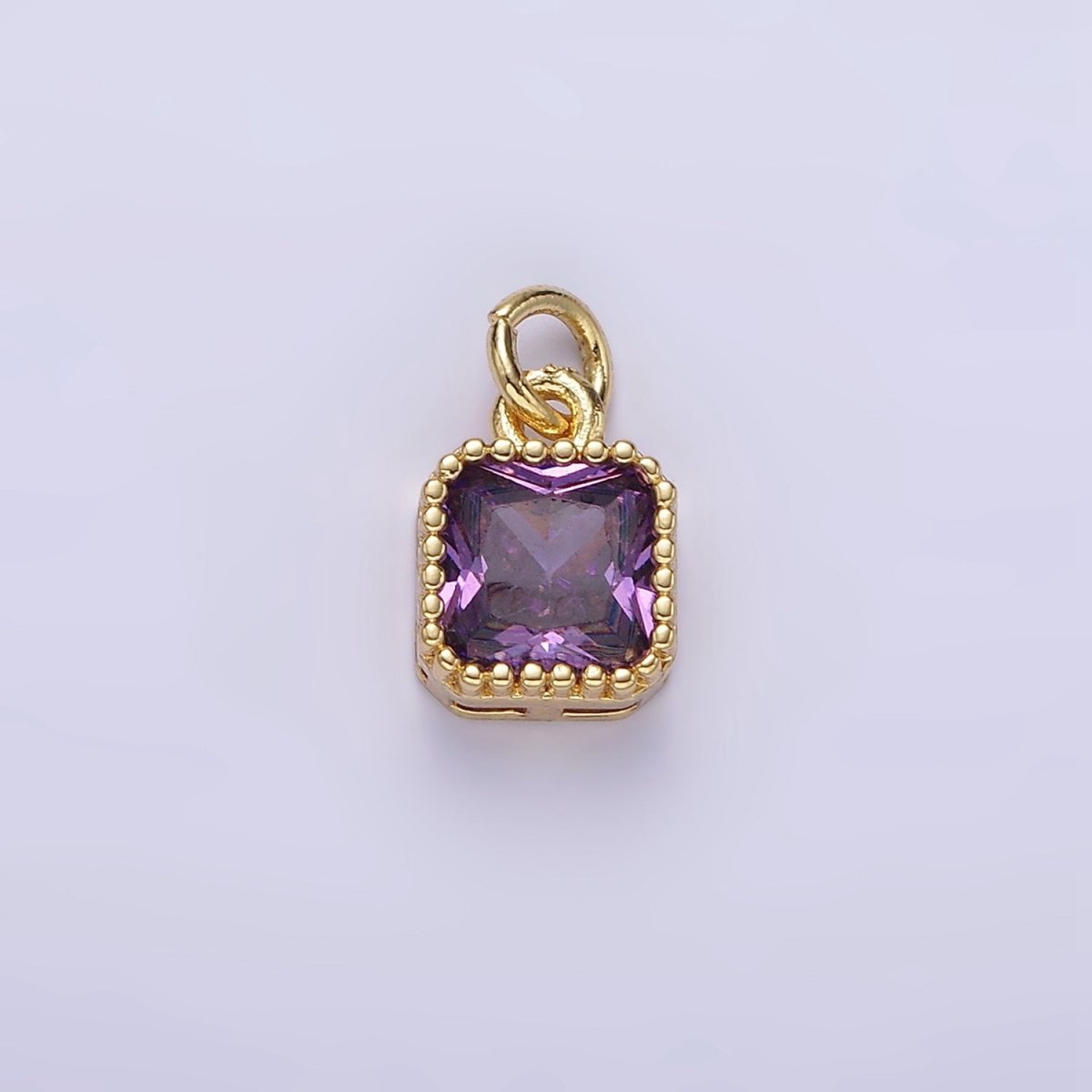 16K Gold plated 7.5mm Multifaceted Birthstone CZ Square Personalized Charm | N1047 - N1055
