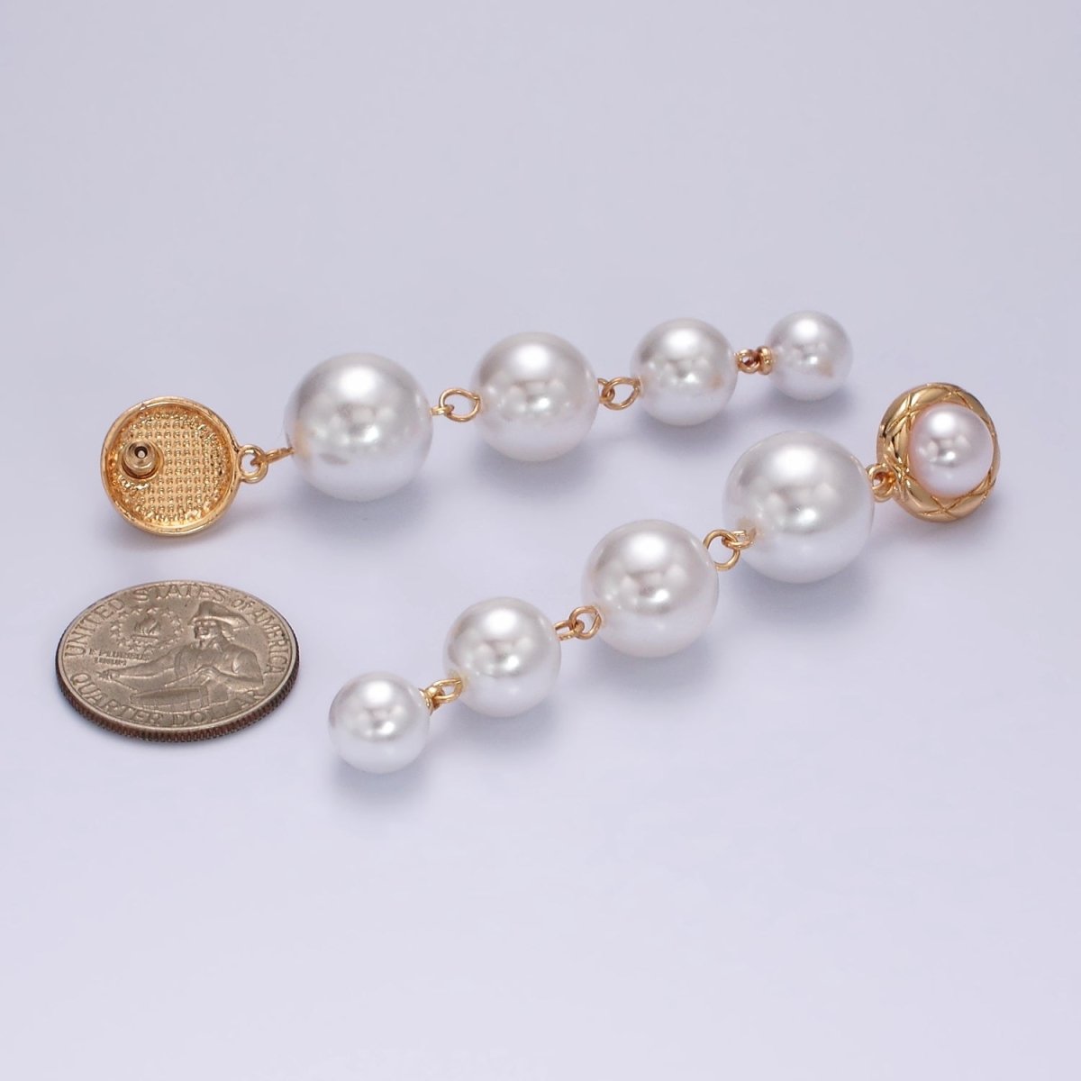 16K Gold plated 85mm Multiple Shell Pearl Quilted Bezel Drop Stud Earrings in Gold & Silver | AE347 AE348