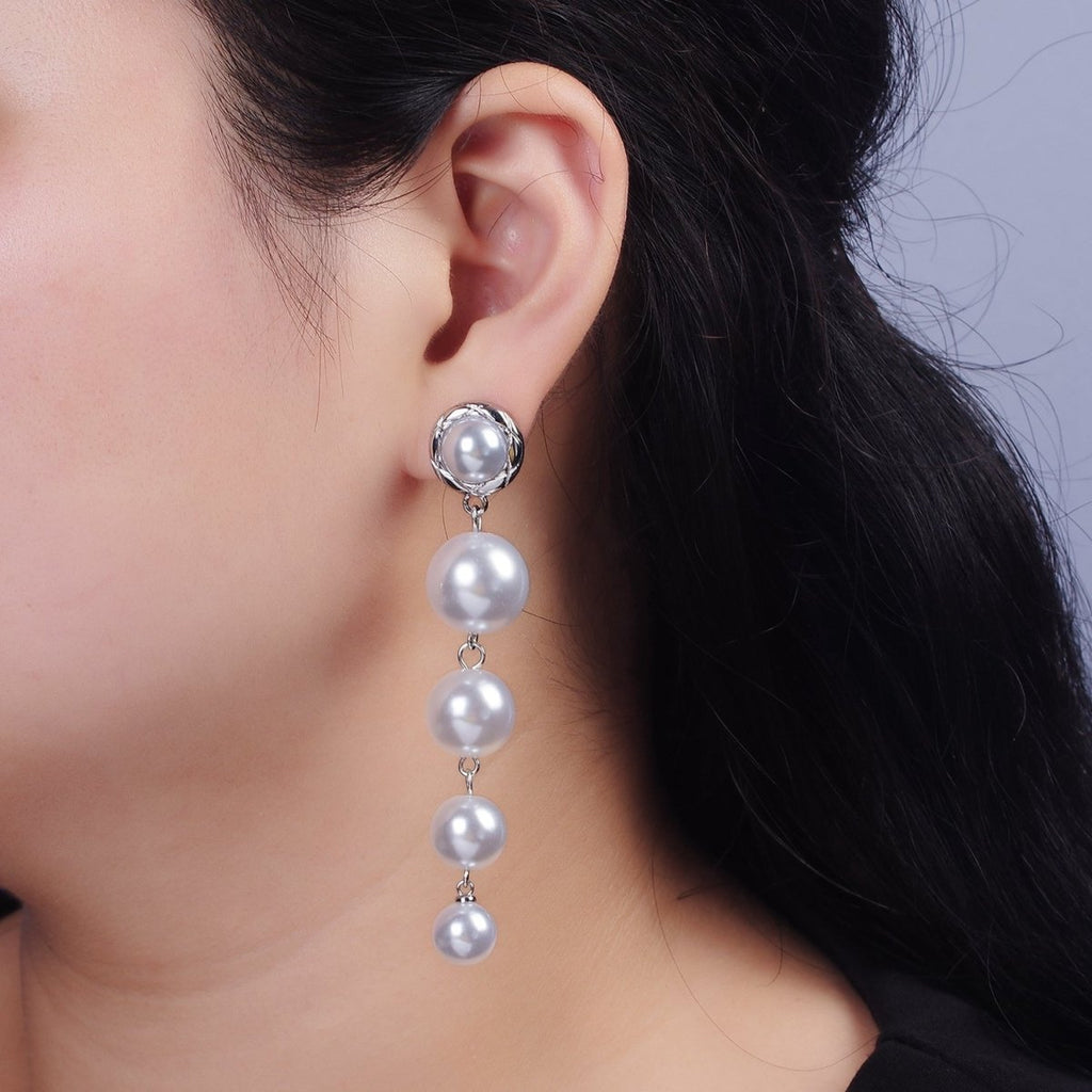 16K Gold plated 85mm Multiple Shell Pearl Quilted Bezel Drop Stud Earrings in Gold & Silver | AE347 AE348
