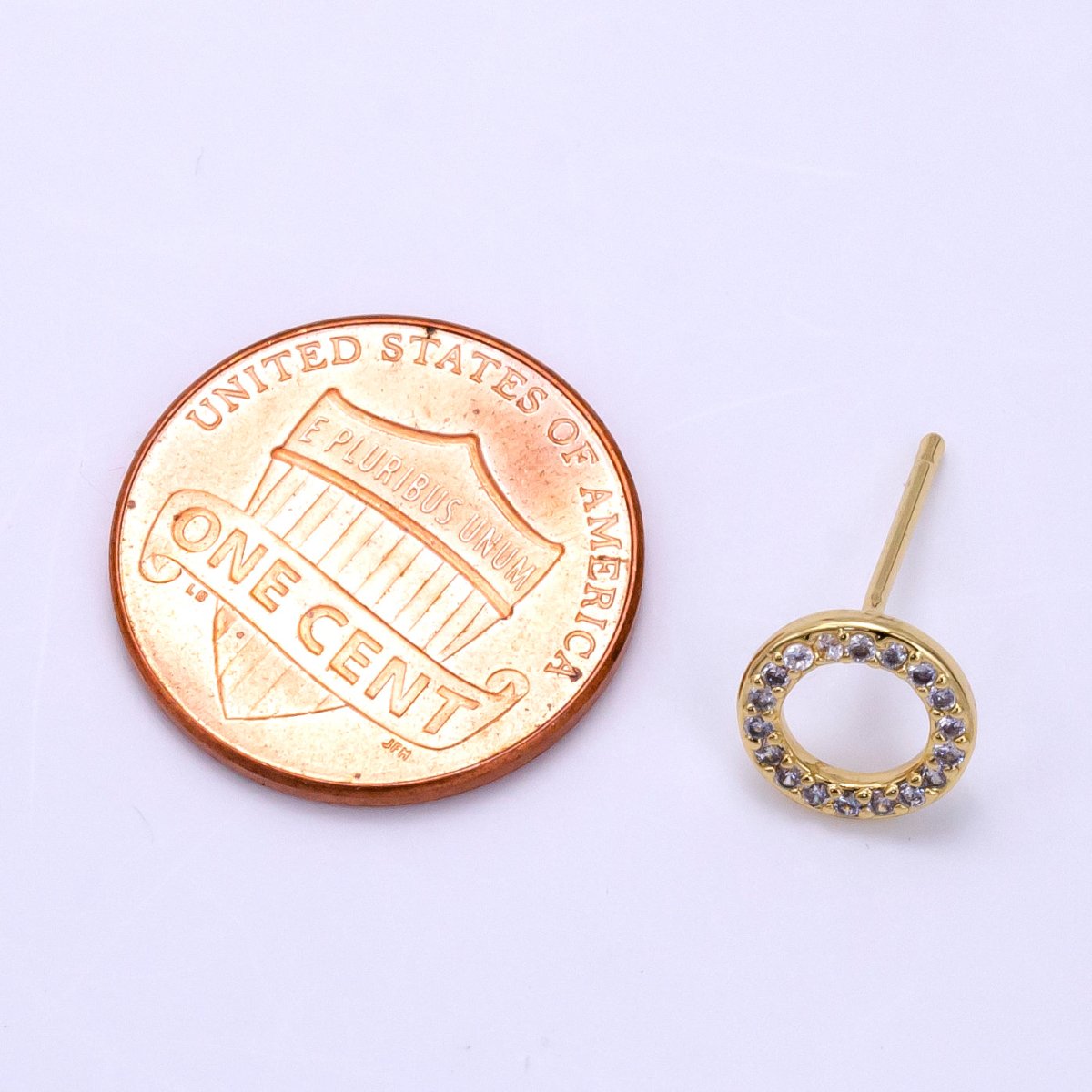16K Gold plated 8mm Open Round Circle Micro Paved CZ Stud Earrings - DLUXCA