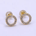 16K Gold plated 8mm Open Round Circle Micro Paved CZ Stud Earrings - DLUXCA