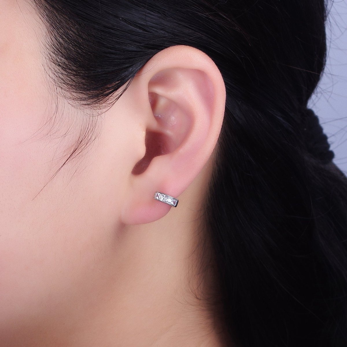 16K Gold plated 9mm Clear Square CZ Cartilage Huggie Earrings in Gold & Silver | AB1449 AB1450
