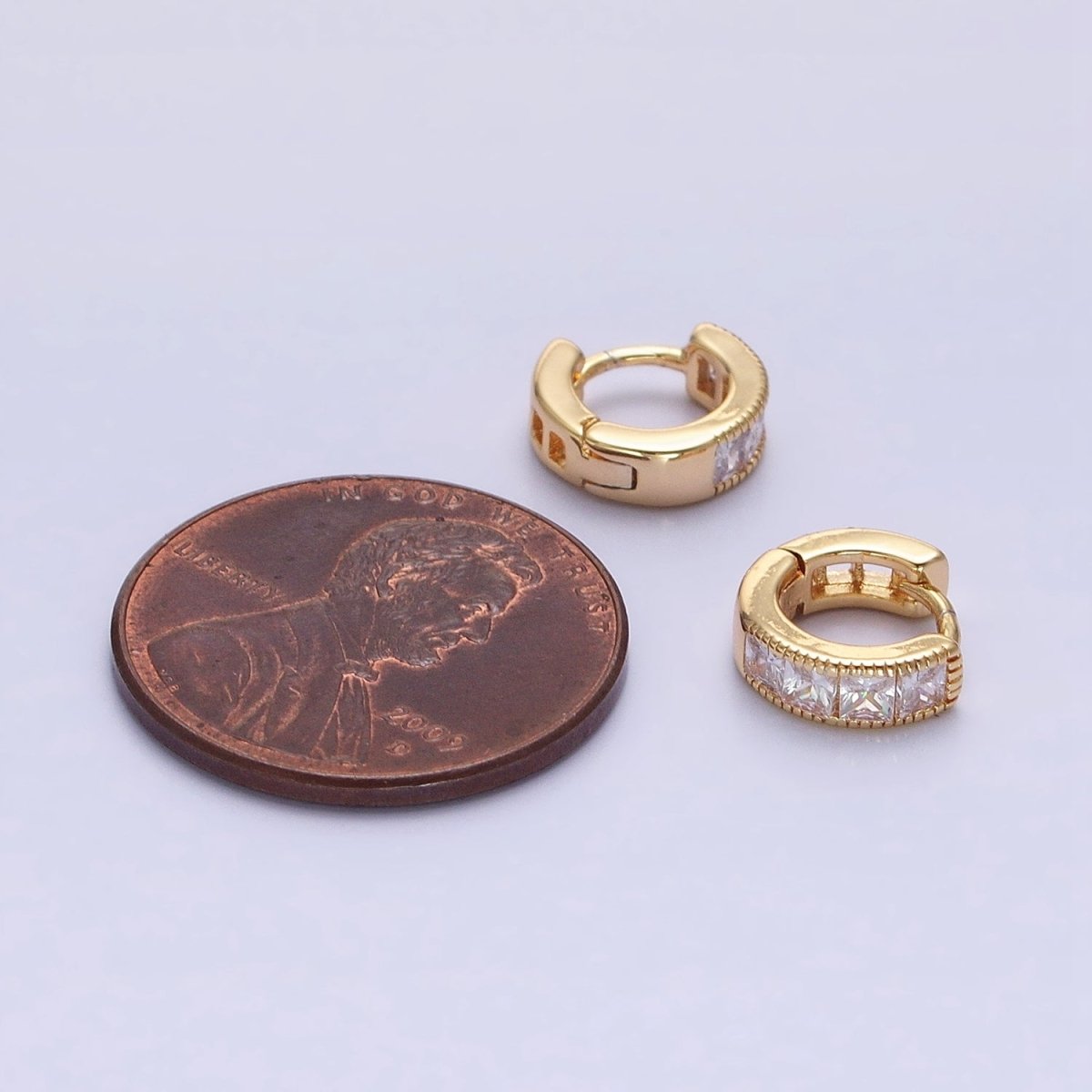 16K Gold plated 9mm Clear Square CZ Cartilage Huggie Earrings in Gold & Silver | AB1449 AB1450