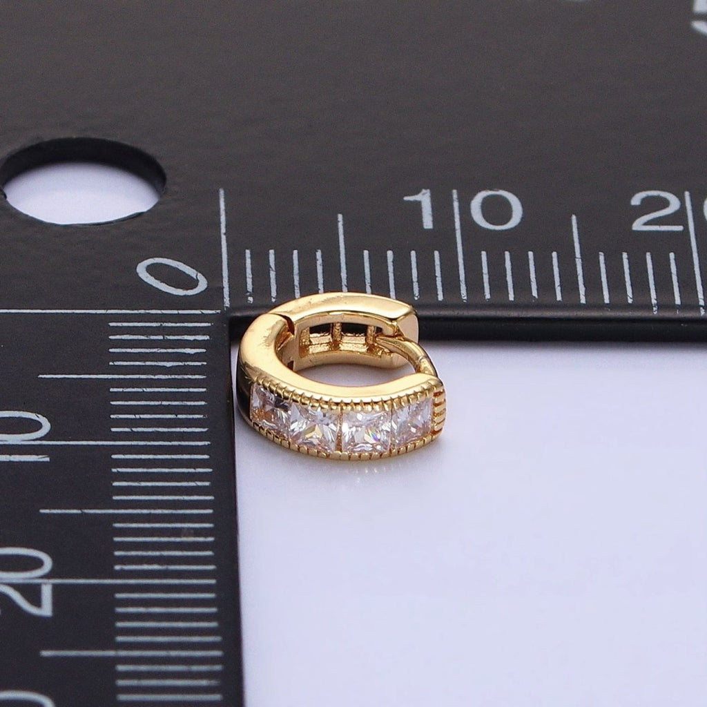 16K Gold plated 9mm Clear Square CZ Cartilage Huggie Earrings in Gold & Silver | AB1449 AB1450