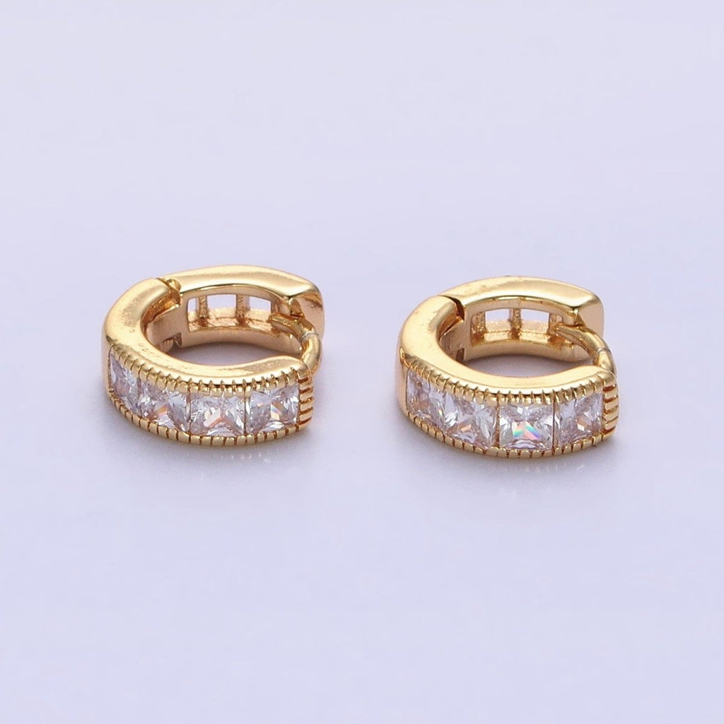 16K Gold plated 9mm Clear Square CZ Cartilage Huggie Earrings in Gold & Silver | AB1449 AB1450