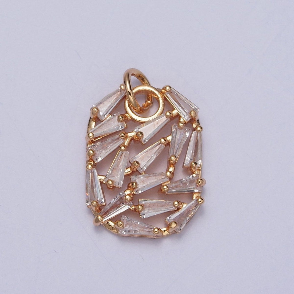 16K Gold plated Abstract Baguette Cubic Zirconia Oval Charm For Jewelry Making | X-243 - DLUXCA