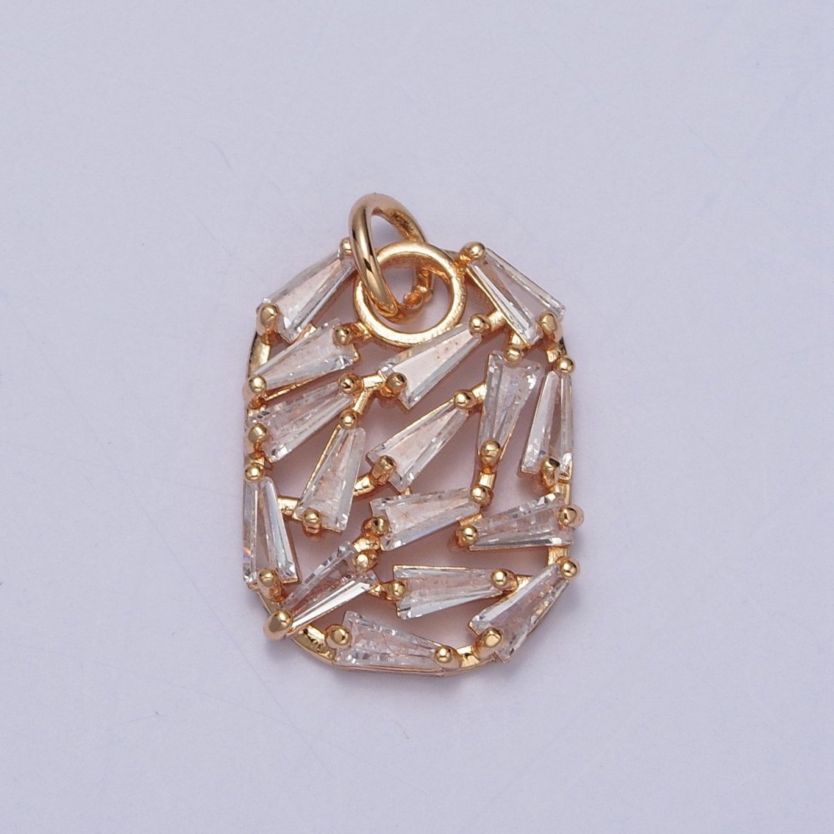 16K Gold plated Abstract Baguette Cubic Zirconia Oval Charm For Jewelry Making | X-243 - DLUXCA