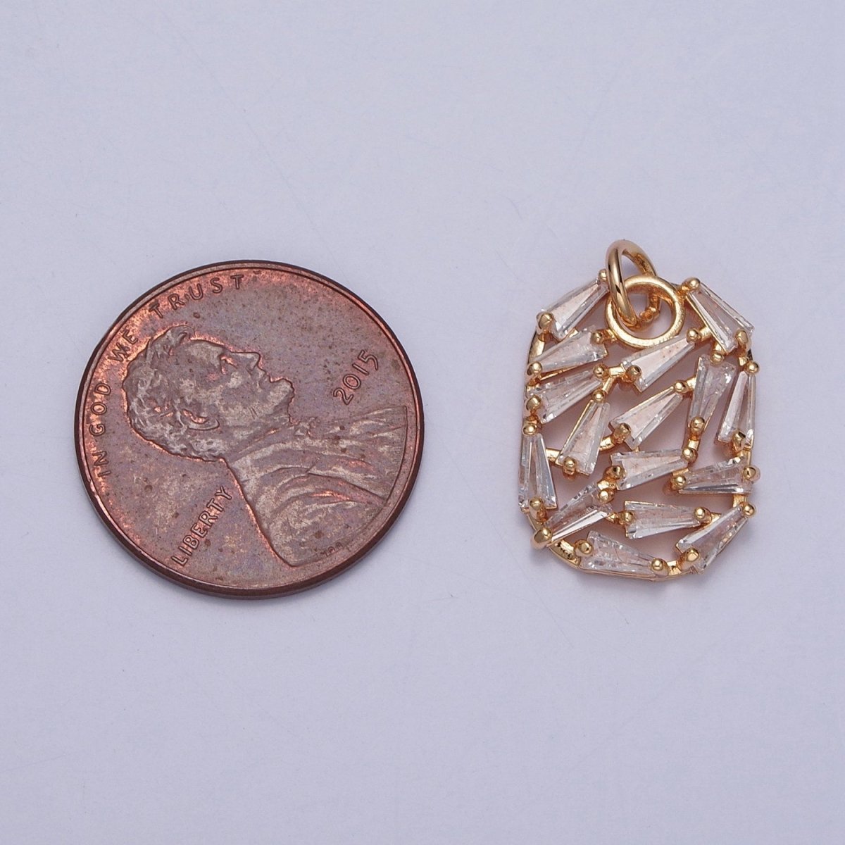 16K Gold plated Abstract Baguette Cubic Zirconia Oval Charm For Jewelry Making | X-243 - DLUXCA