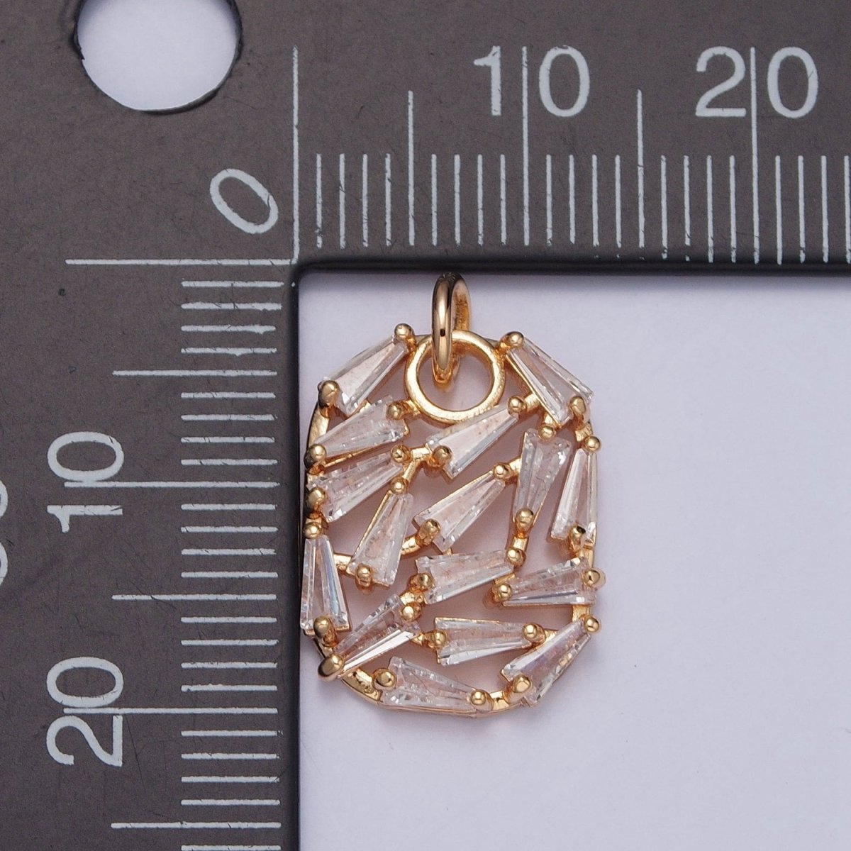 16K Gold plated Abstract Baguette Cubic Zirconia Oval Charm For Jewelry Making | X-243 - DLUXCA