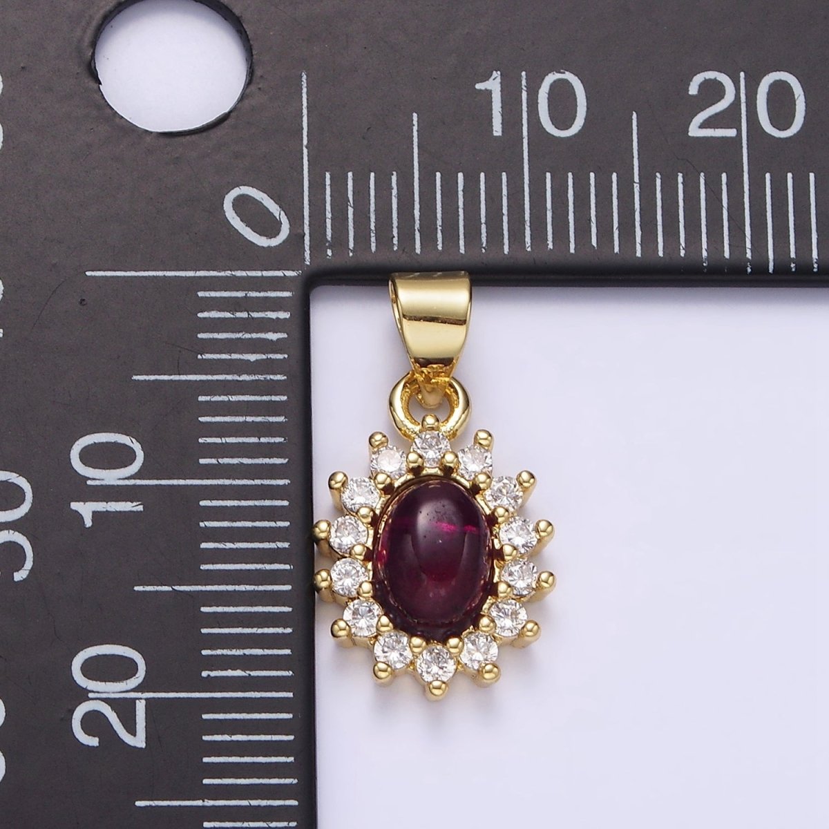 16K Gold plated Amethyst Cabochon Clear CZ Lined Oval Pendant | AA655 - DLUXCA