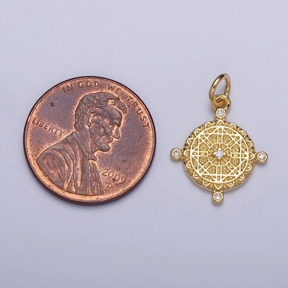 16K Gold plated Artisan Geometric Round Dotted CZ Charm in Gold & Silver | AC1290 AC1291