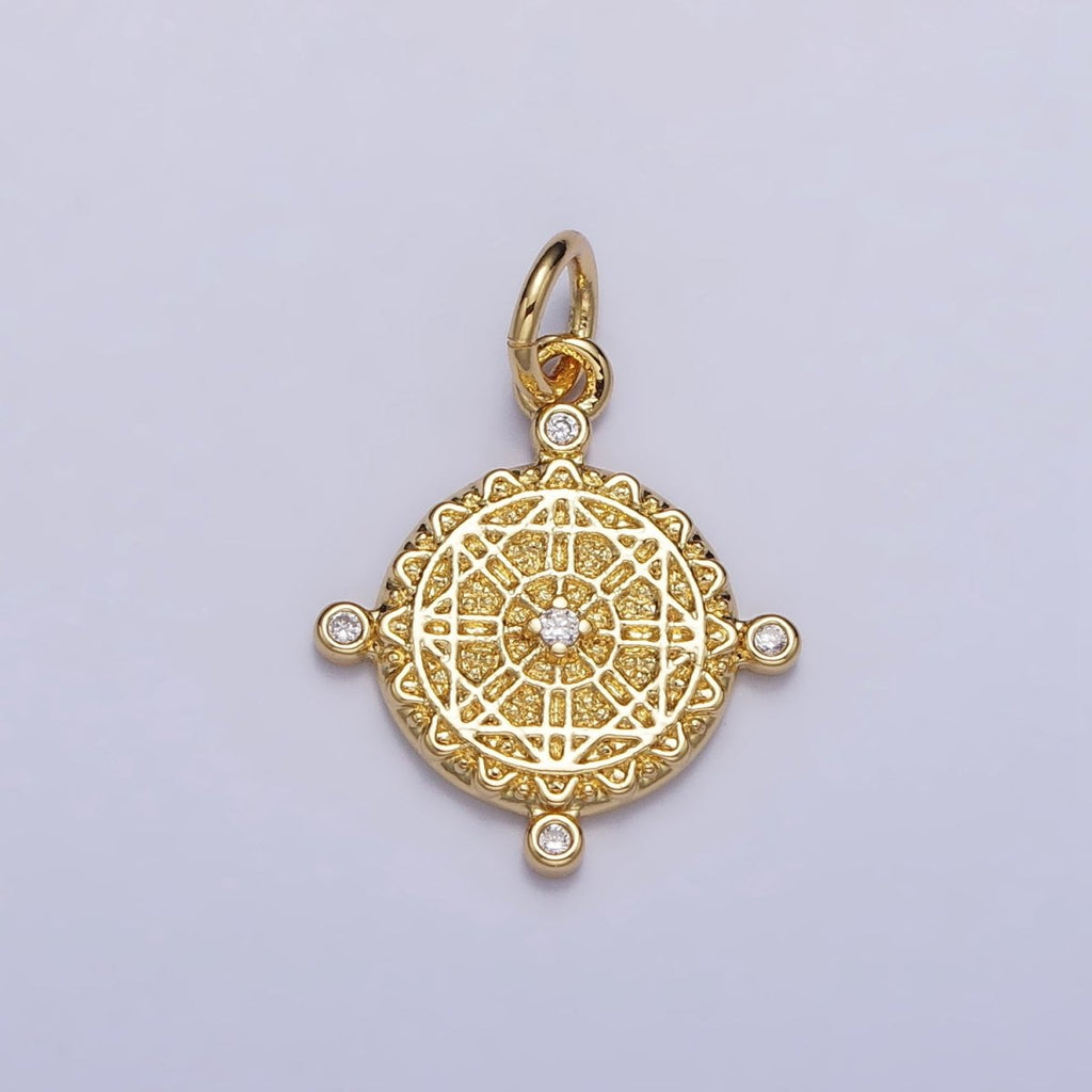 16K Gold plated Artisan Geometric Round Dotted CZ Charm in Gold & Silver | AC1290 AC1291