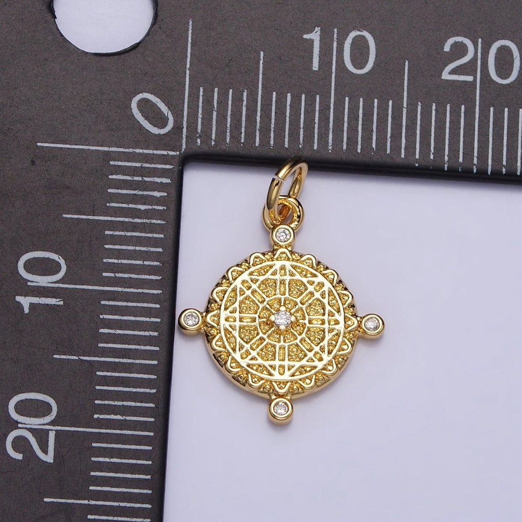 16K Gold plated Artisan Geometric Round Dotted CZ Charm in Gold & Silver | AC1290 AC1291