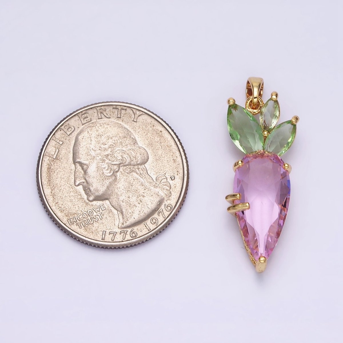 16K Gold plated Baby Pink CZ Carrot Vegetable Pastel Pendant | AA538 - DLUXCA