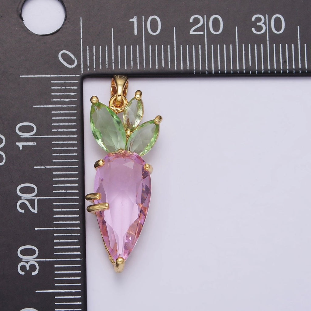 16K Gold plated Baby Pink CZ Carrot Vegetable Pastel Pendant | AA538 - DLUXCA