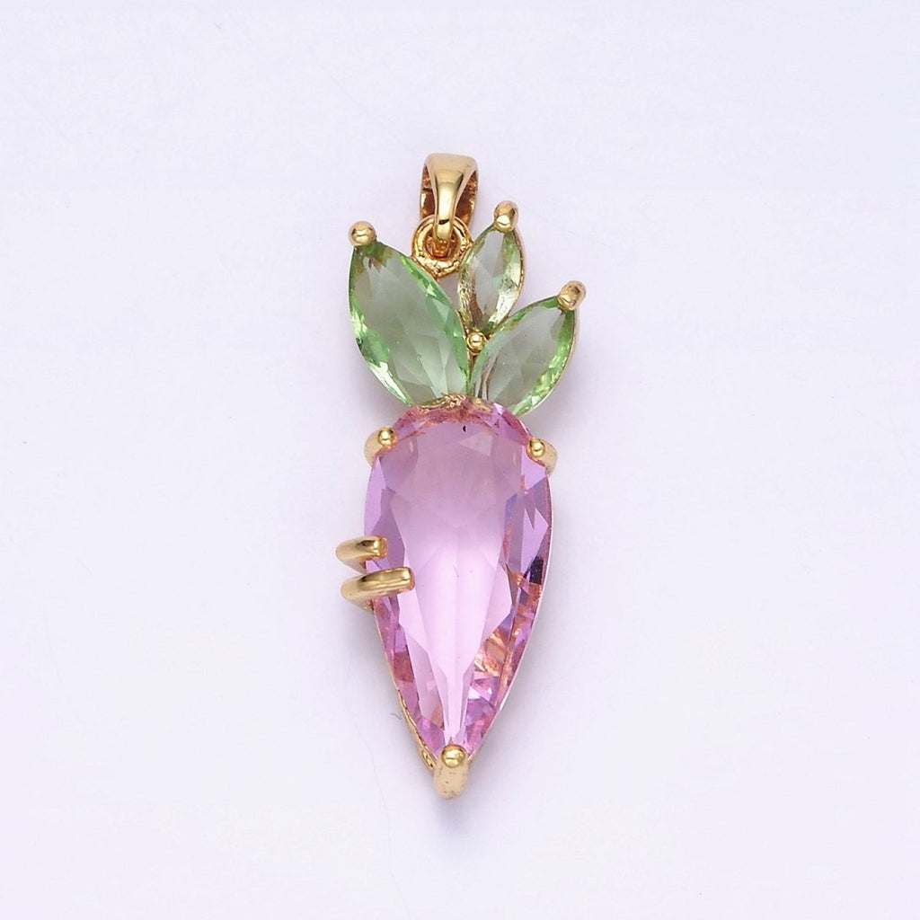 16K Gold plated Baby Pink CZ Carrot Vegetable Pastel Pendant | AA538 - DLUXCA