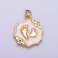 16K Gold plated Baby Shower Hand & Feet White, Pink, Blue Sparkly Enamel Flower Charm | AC1111 - AC1116 - DLUXCA