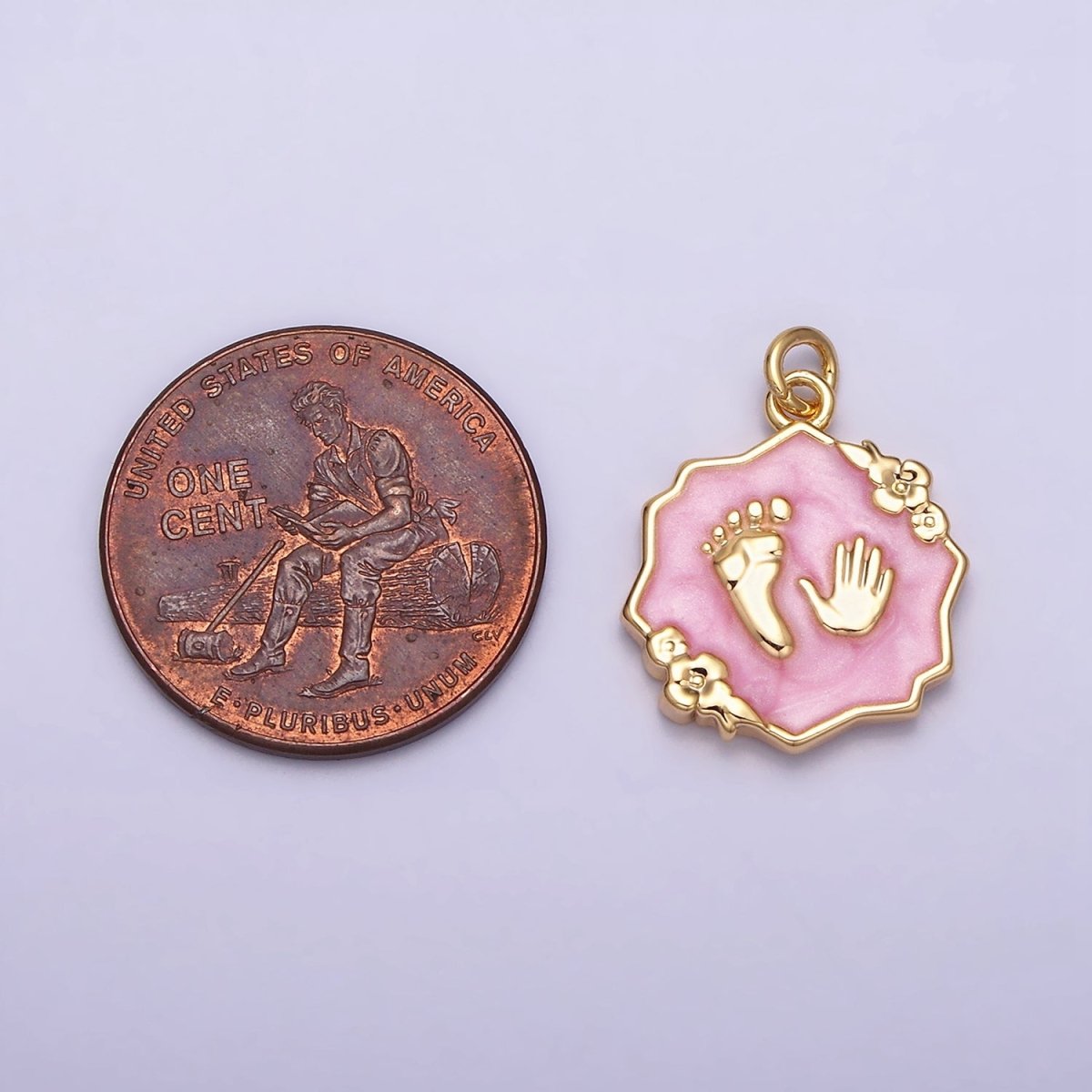16K Gold plated Baby Shower Hand & Feet White, Pink, Blue Sparkly Enamel Flower Charm | AC1111 - AC1116 - DLUXCA