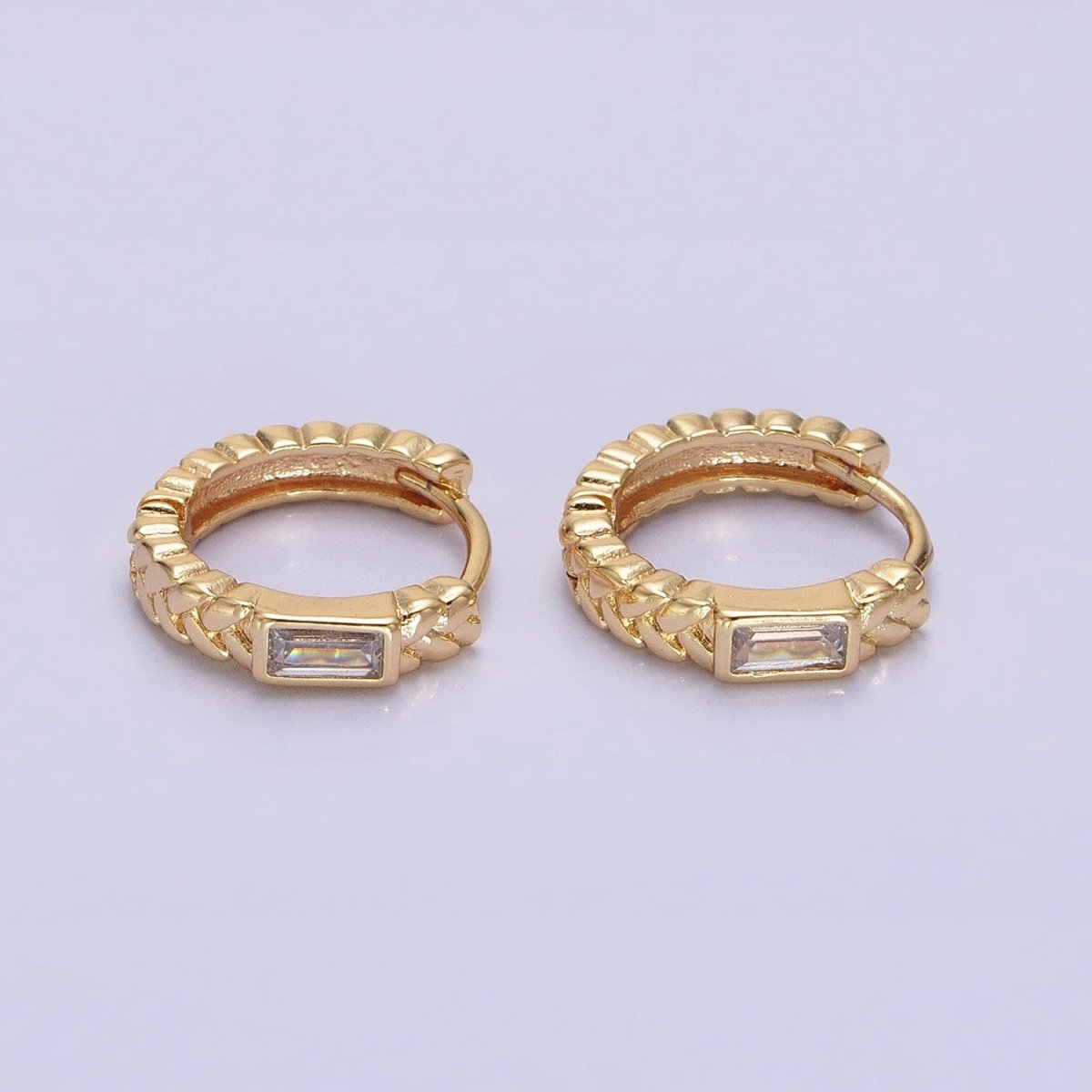 16K Gold plated Baguette Paddy Wheat 14mm Huggie Earrings in Gold & Silver | AB1439 AB1440 - DLUXCA