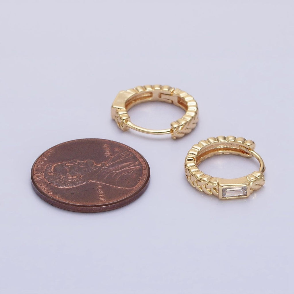 16K Gold plated Baguette Paddy Wheat 14mm Huggie Earrings in Gold & Silver | AB1439 AB1440 - DLUXCA