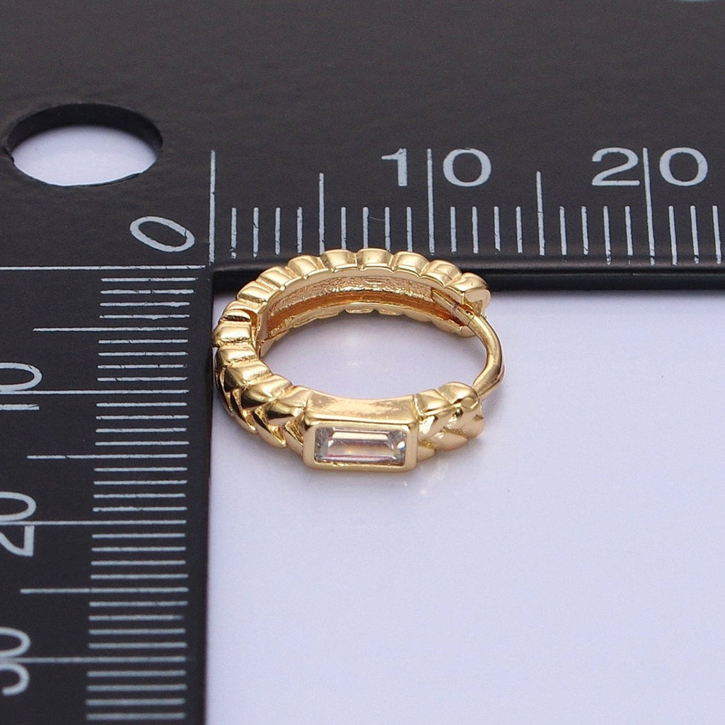 16K Gold plated Baguette Paddy Wheat 14mm Huggie Earrings in Gold & Silver | AB1439 AB1440 - DLUXCA