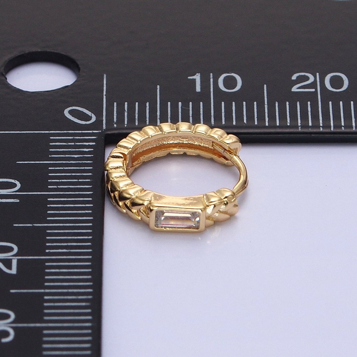 16K Gold plated Baguette Paddy Wheat 14mm Huggie Earrings in Gold & Silver | AB1439 AB1440 - DLUXCA
