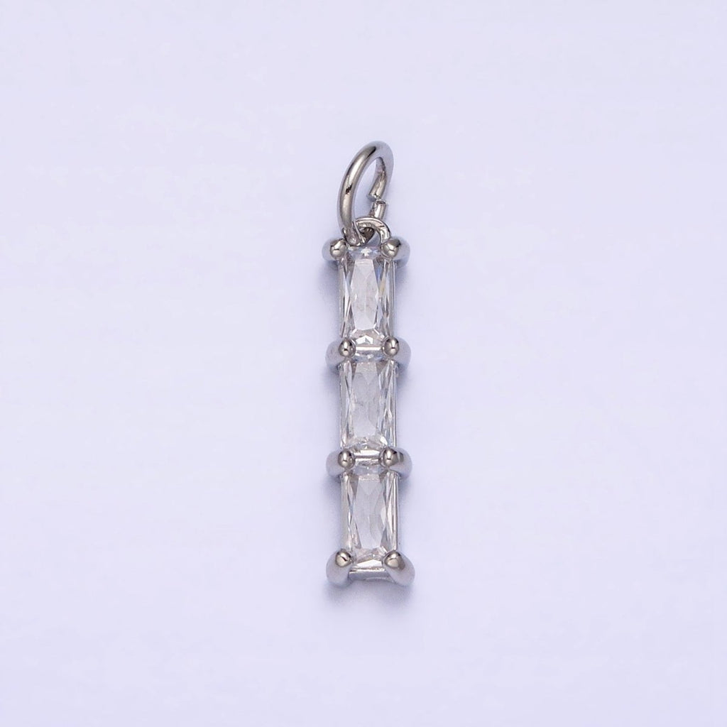 16K Gold plated Bamboo Clear Baguette CZ Linear Lined Charm in Gold & Silver | AC1225 AC1226 - DLUXCA