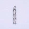 16K Gold plated Bamboo Clear Baguette CZ Linear Lined Charm in Gold & Silver | AC1225 AC1226 - DLUXCA