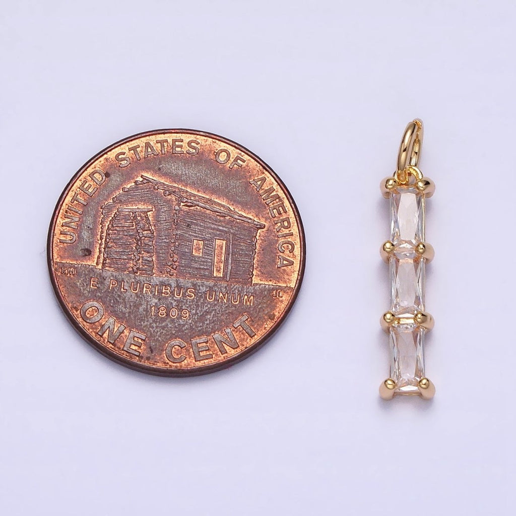 16K Gold plated Bamboo Clear Baguette CZ Linear Lined Charm in Gold & Silver | AC1225 AC1226 - DLUXCA