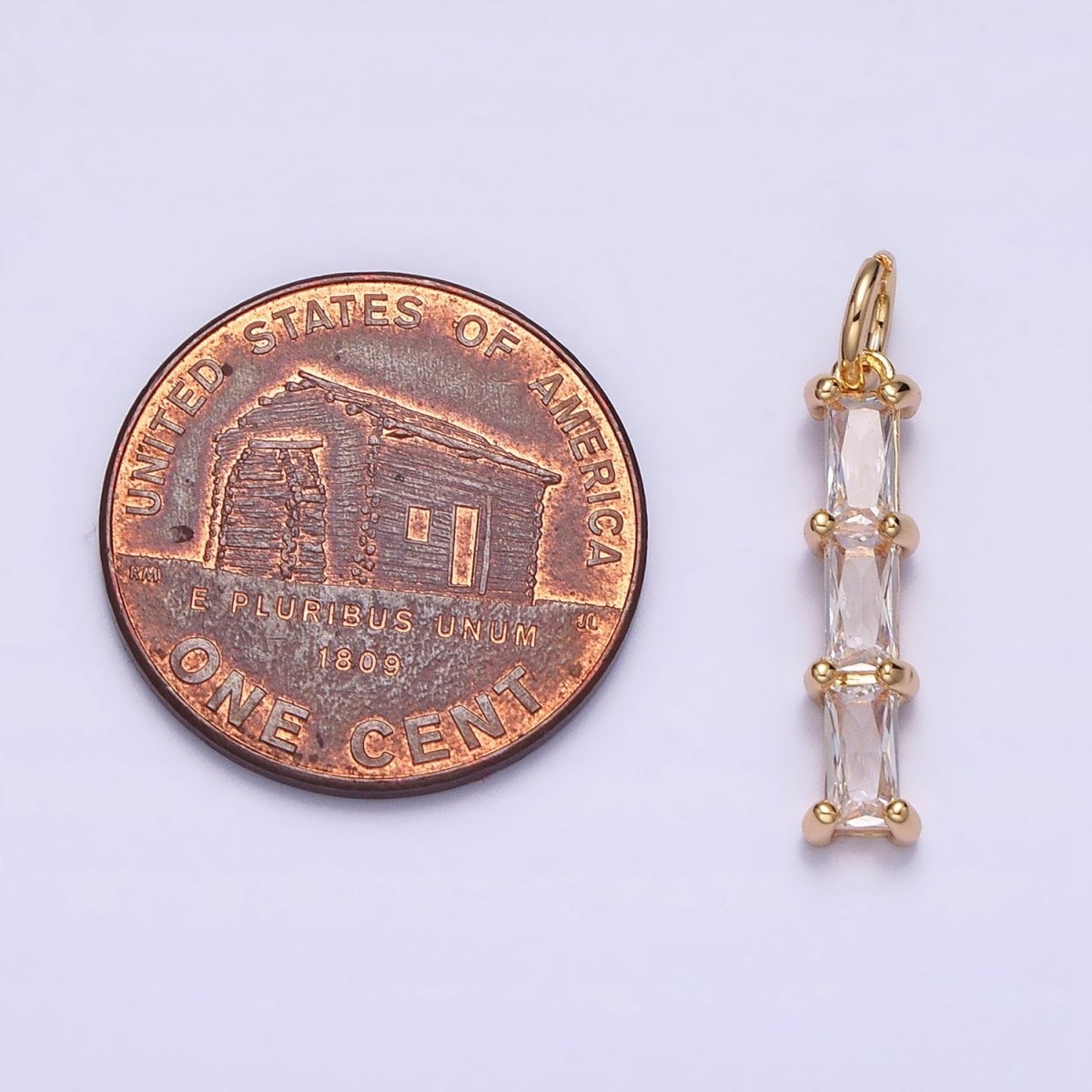16K Gold plated Bamboo Clear Baguette CZ Linear Lined Charm in Gold & Silver | AC1225 AC1226 - DLUXCA
