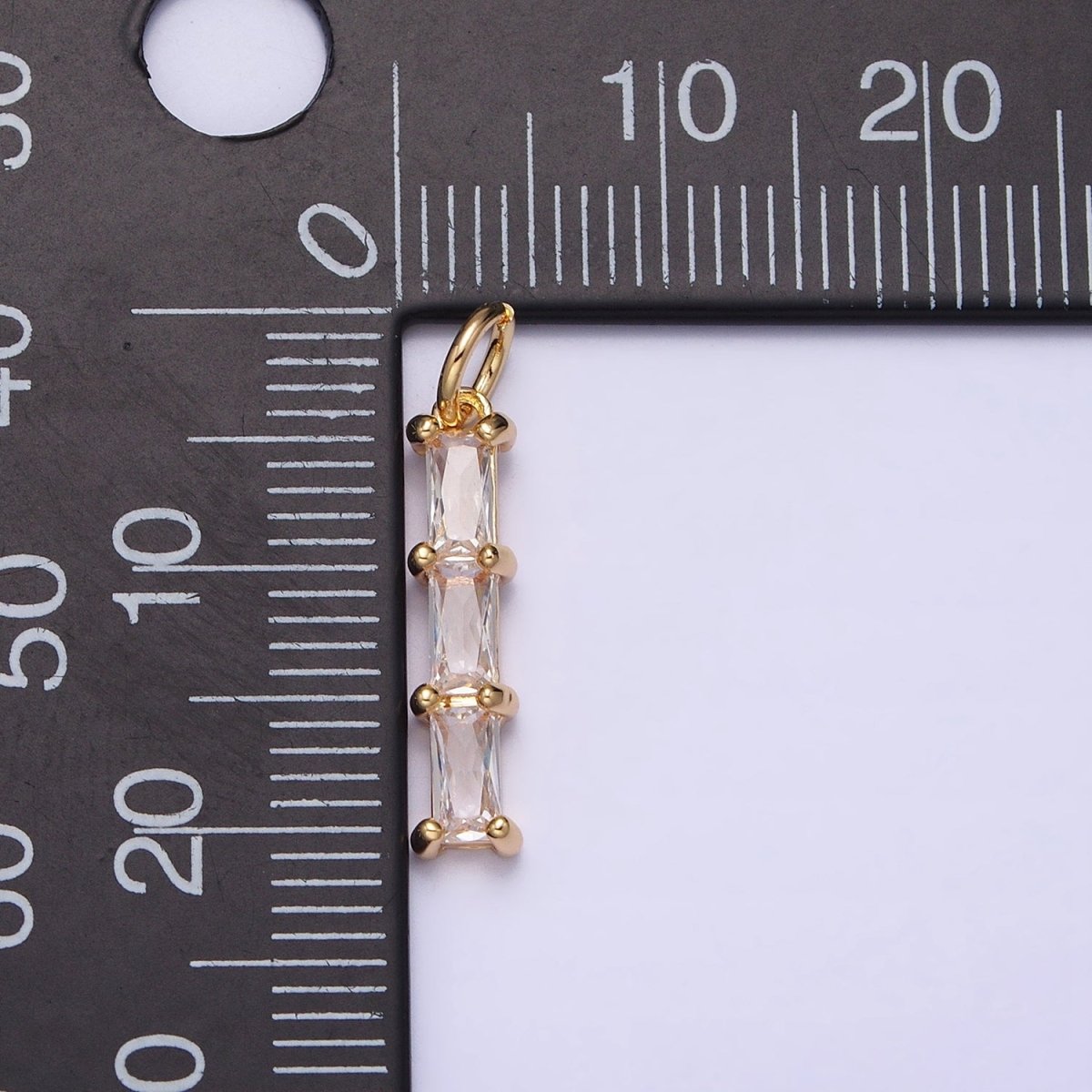 16K Gold plated Bamboo Clear Baguette CZ Linear Lined Charm in Gold & Silver | AC1225 AC1226 - DLUXCA
