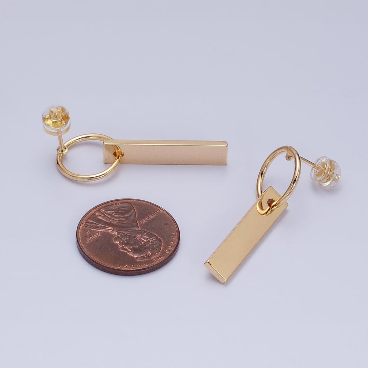 16K Gold plated Bar Drop Open Round Geometric Stud Earrings in Gold & Silver | AD824 AD825