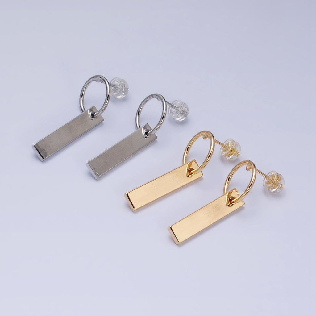 16K Gold plated Bar Drop Open Round Geometric Stud Earrings in Gold & Silver | AD824 AD825