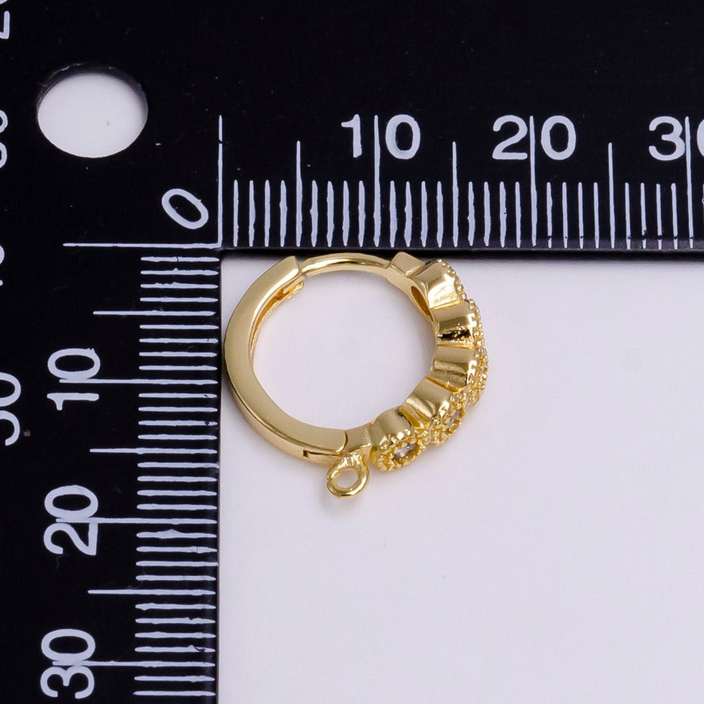 16K Gold plated Beaded Round Clear CZ Lined 16.5mm Open Loop Huggie Earrings Supply | Z-912 - DLUXCA