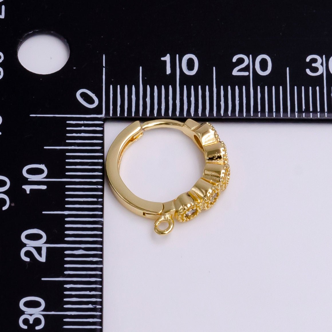 16K Gold plated Beaded Round Clear CZ Lined 16.5mm Open Loop Huggie Earrings Supply | Z-912 - DLUXCA