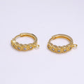 16K Gold plated Beaded Round Clear CZ Lined 16.5mm Open Loop Huggie Earrings Supply | Z-912 - DLUXCA
