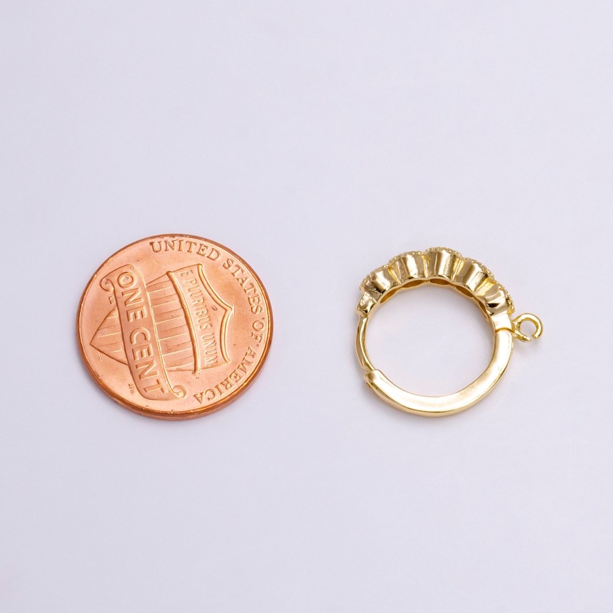 16K Gold plated Beaded Round Clear CZ Lined 16.5mm Open Loop Huggie Earrings Supply | Z-912 - DLUXCA