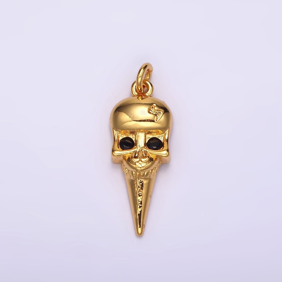 16K Gold plated Black CZ Eyed Lightning Bolt Skeleton Skull Spiked Charm | AC857 - DLUXCA