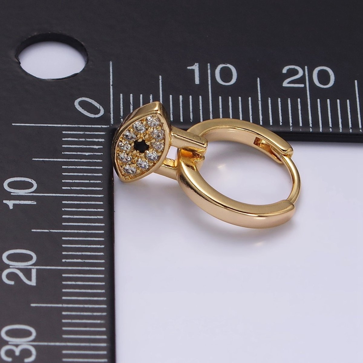 16K Gold plated Black Evil Eye Micro Paved Drop Huggie Earrings in Gold & Silver | AD1265 AD1266 - DLUXCA