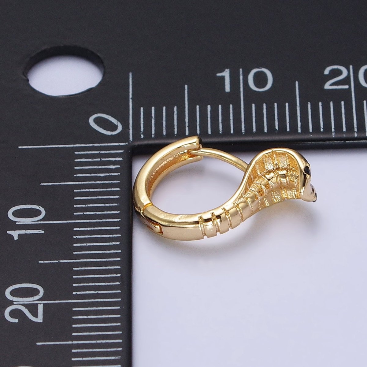 16K Gold plated Black-Eyed CZ Scaled Serpent Snake 12mm Cartilage Huggie Earrings in Silver & Gold | AB462 AB468 - DLUXCA