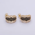 16K Gold plated Black Micro Paved CZ Baguette Abstract C-Shaped Hoop Earrings | AE351 - DLUXCA