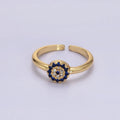 16K Gold plated Blue Micro Paved CZ Round Evil Eye Ring | O1052 - DLUXCA