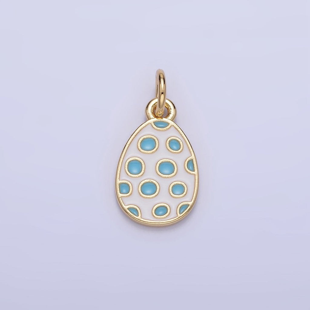 16K Gold plated Blue Polka Dot White Enamel Easter Egg Charm | C032 - DLUXCA