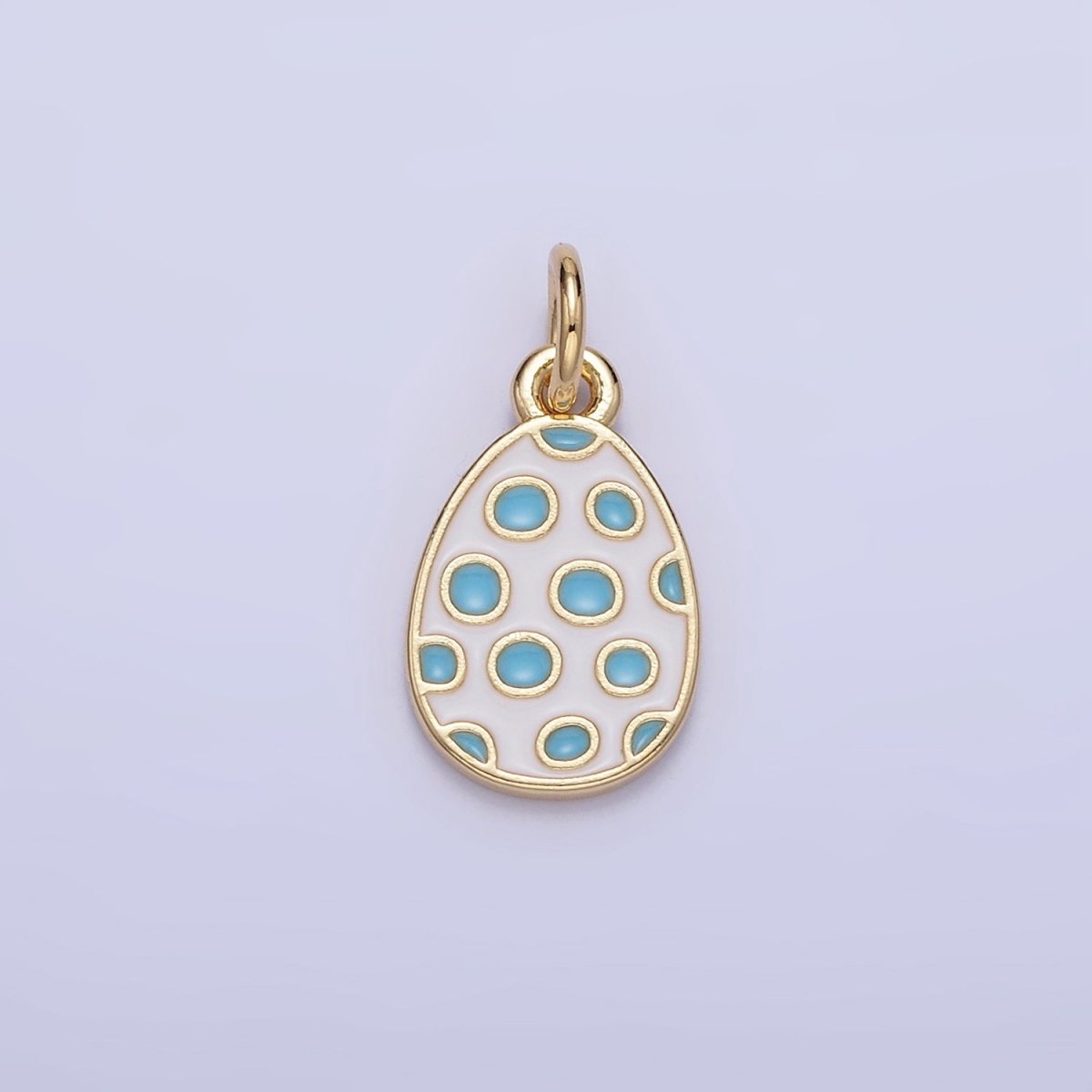 16K Gold plated Blue Polka Dot White Enamel Easter Egg Charm | C032 - DLUXCA
