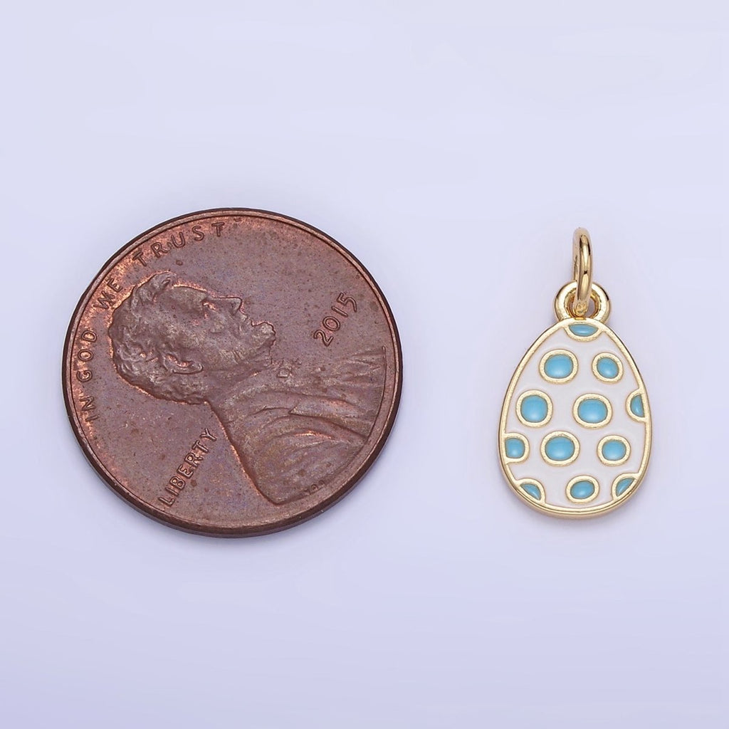16K Gold plated Blue Polka Dot White Enamel Easter Egg Charm | C032 - DLUXCA