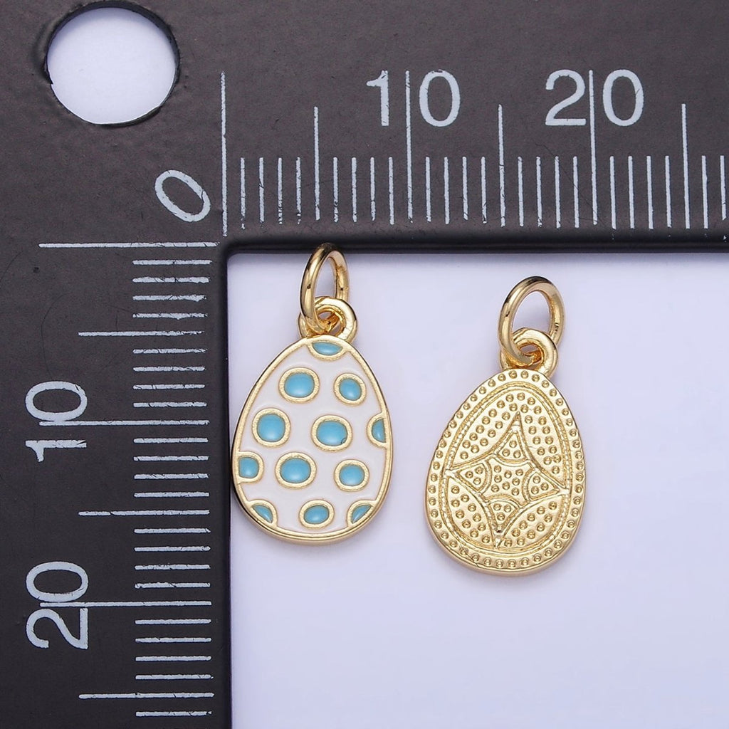 16K Gold plated Blue Polka Dot White Enamel Easter Egg Charm | C032 - DLUXCA